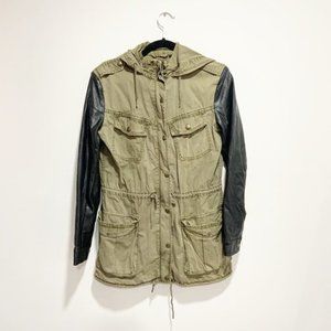 Talula Balfour Jacket Army Green Zip Up Ariztia Faux Leather Sleeve